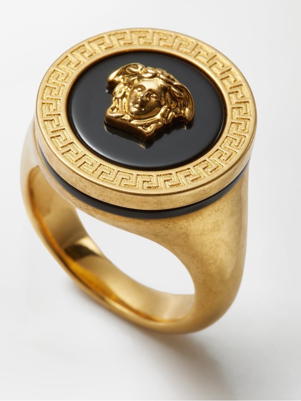 Versace Gold Medusa Signet Ring with Black Center